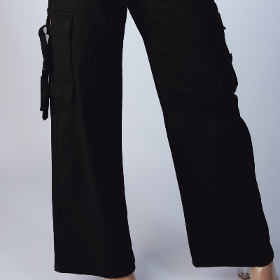 Wide Leg Cargo Pants Black