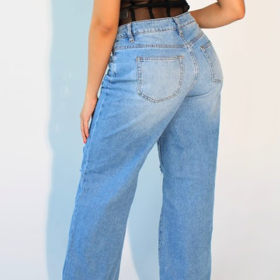 Wide Bottom High Rise Distressed Jeans Pants