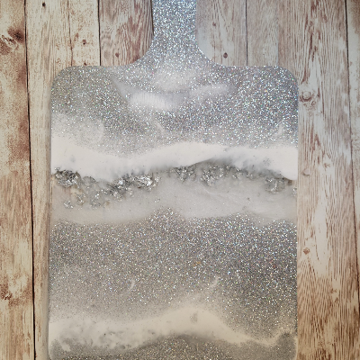 Silver, Pearl, & White With Silver Foil Resin Cutting Board. Resin Charcuterie Board. Glam Serving Tray. Home Decor