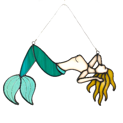 Stained Glass Sunbathing Mermaid Suncatcher