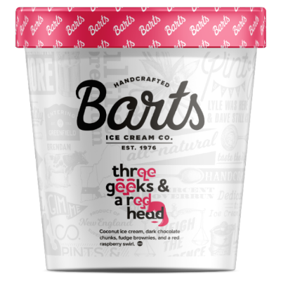 Barts Handcrafted Ice Cream Box 4 Top Flavors - Deep Purple Cow, Three Geeks And A Red Head, Caramel Heath Crunch, Moose Trails