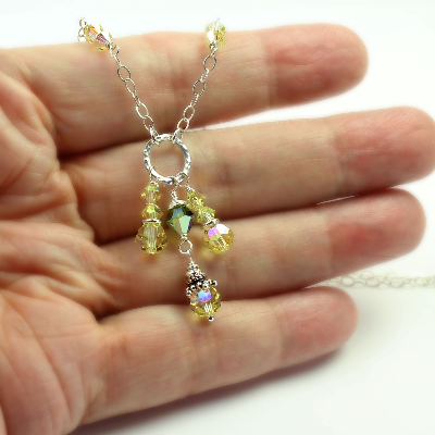 Swarovski Crystal Necklace Handmade, Multi Stone, Handmade Silver Loop