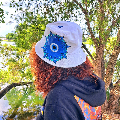 Hat Bucket Hand Painted Hat With Evil Eye & Mandala Decoration