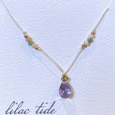 Purple And Gold Czech Glass, Gold, Pink Opal, And Zoisite Necklace