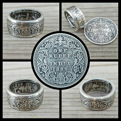 India Silver Rupee 1800s Coin Ring