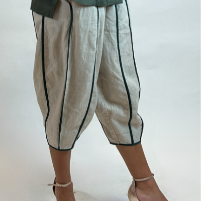 Relaxed Fit Striped Linen Harem Pants With Stylish...