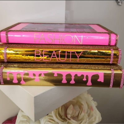 Coffee Table Book Stack (Set Of 3). Glam Book Stack. Hot Pink & Metallic Gold Books, Bling Decor, Glam Home Decor. Makeup Room Decor