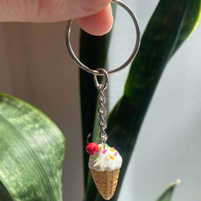 Handmade Polymer Clay Ice Cream Keychain