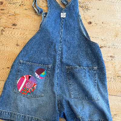 Embellished Denim Overall Shorts