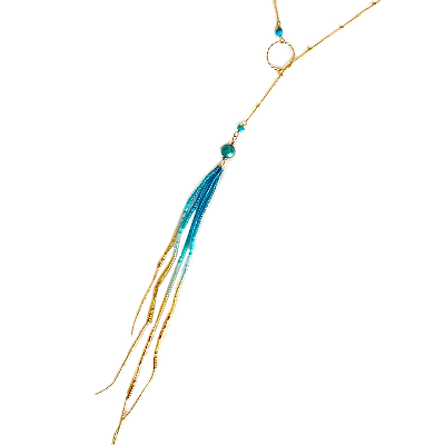 Turquoise Blue 14k Beadwork Fringe Earrings Or Lariart Necklaace