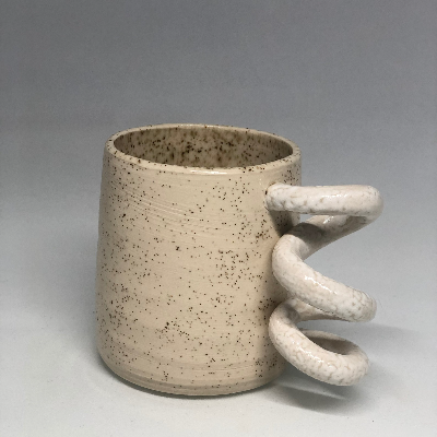 Boho Ceramic Coffee Mug- Spiral Handle, Speckle Finish