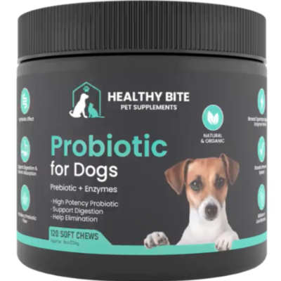 Healthy Bite Probiotic For Dogs - Premium Organic & Natural Soft Chews - Digestive & Immune Support, Bacon Flavor, 120 Count