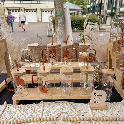 Square Glass Cup With Bamboo Lid And Glass Straws