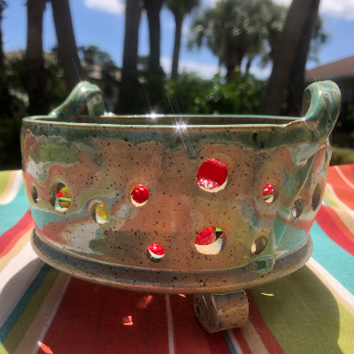 Green Berry Bowl, Medium Footed Ceramic Berry Bowl, Handmade Stoneware Pottery, Strawberry Bowl,