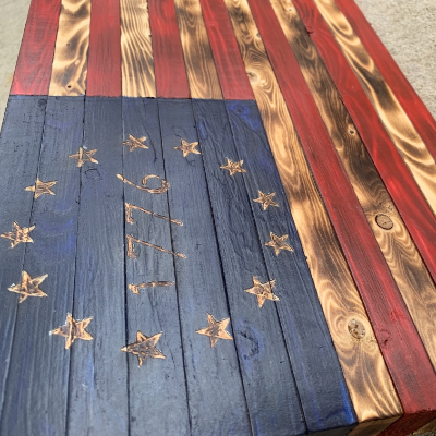 Rustic Wooden American Flag With Hand-Carved Stars