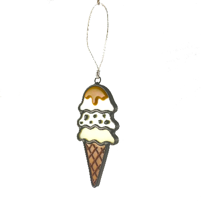 Stained Glass Triple Scoop Ice Cream Cone Ornament