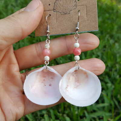 Baby Pink, Beaded Semele Shell Earrings