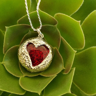 Domed Ss Red Heart Heart Pendant