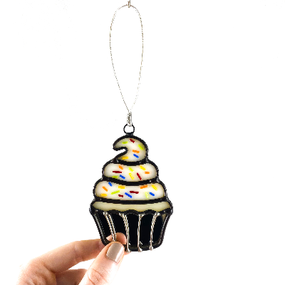 Stained Glass Sprinkle Cupcake Ornament