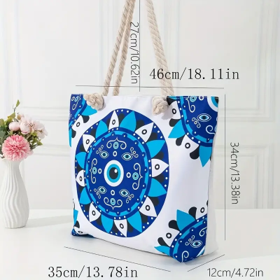 Large Capacity Ethnic Style Beach Bag With Evil Eye Graphic