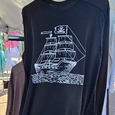 Men's Black Upf50 Moisture Wicking Shirt With Pirate Ship Design