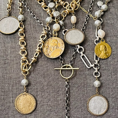 Vintage Coind/Medal Pendant Necklaces- Paris Flea Market Finds