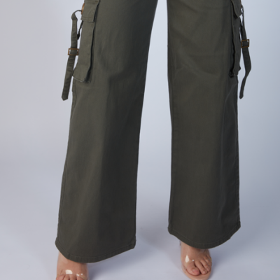 Wide Leg Cargo Pants Olive Green