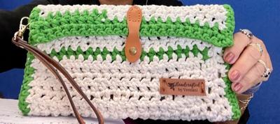 Handcrafted Bege With Green Details Macrame Cord Clutch