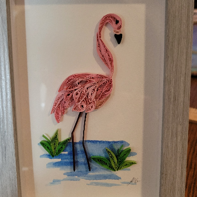 Quilled Flamingo On Watercolor