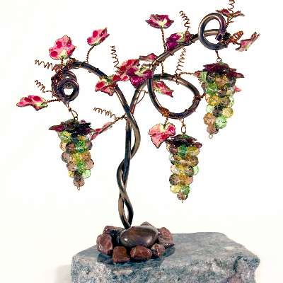 Grape Vine, Crystal Beads And Wire On Granite