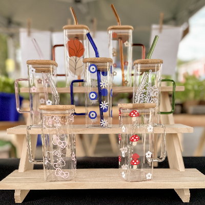 Beer Can Glass With Bamboo Lid And Glass Straw Square Cup 17 Oz,16oz And 20oz