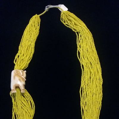 Necklace - Bright Yellow Seed Beads & A Large Elephant Bead - Jewelry