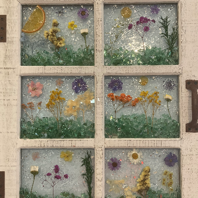 Glass Window With Dried Flowers