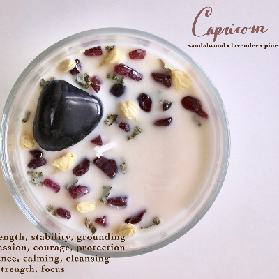 Zodiac Candles For Each Astrological Sign, With Crystals, Herbs, And Florals Inside