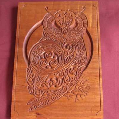 Carved Wood Celtic Owl
