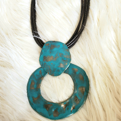 Teal Stained Hoop Necklace