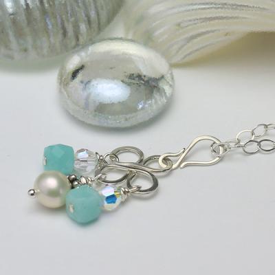 Amazonite And Freshwater Pearl Drop From Handmade Silver Clover Pendant