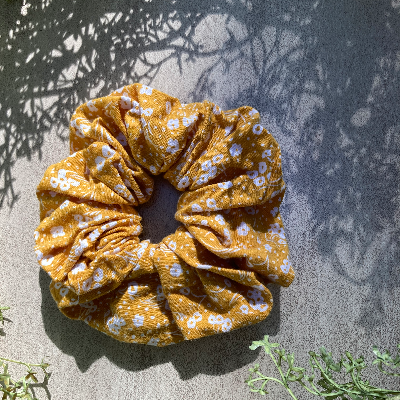 Mustard Floral Scrunchie