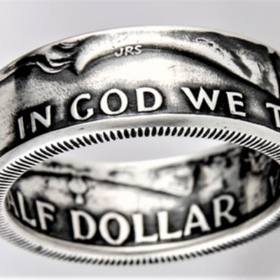 Ben Franklin Silver Half Dollar Coin Ring