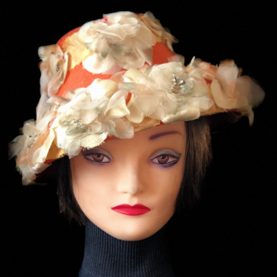 Orange Vintage Flowered Lampshade Hat