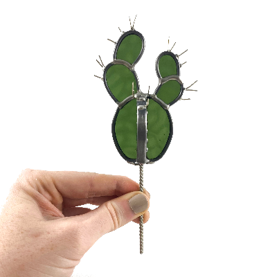 Stained Glass Prickly Pear Cactus Planter Stake