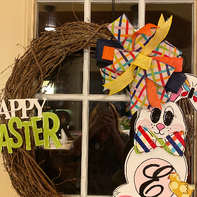 Easter Bunny Wreath With Hand Painted Wood Bunny