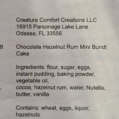 Chocolate Hazelnut Rum Mini Bundt Cake (2 Per Order)