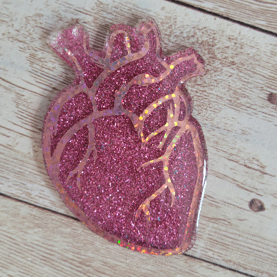 Purple Glitter & Pink Plaid Anatomical Heart Cardiac Nurse Resin