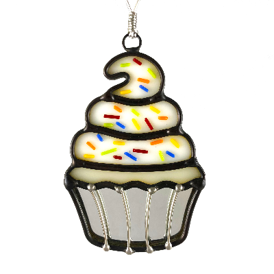 Stained Glass Sprinkle Cupcake Ornament