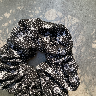 Black And White Floral Scrunchie