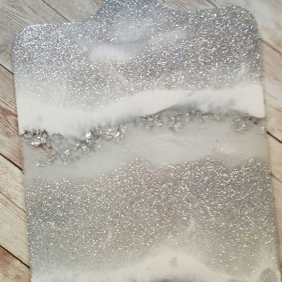 Silver, Pearl, & White With Silver Foil Resin Cutting Board. Resin Charcuterie Board. Glam Serving Tray. Home Decor