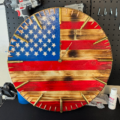 Rustic American Flag Wooden Wall Clock