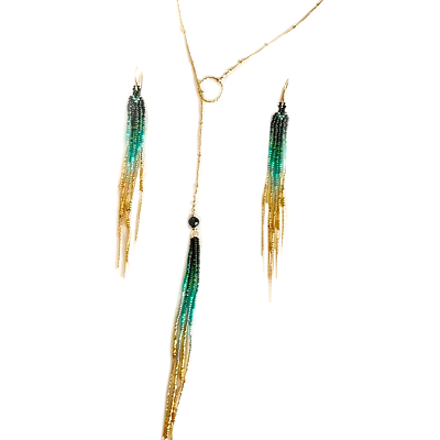 Sea Foam Green Fringe Beadwork Earrings And/Or Lariat Necklace