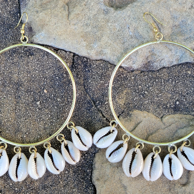 Cascading Cowrie Shell Hoop Earrings